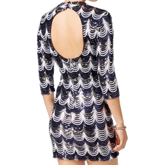 ‼️SOLD‼️ Crystal Doll Navy Blue Scalloped Sequin Dress - Picture 4 of 7